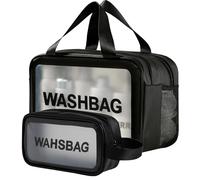 2 borse da toilette trasparenti da donna, borsa da viaggio con manici, separazione a secco e bagnato, grande capacità, in PVC, per ragazze, Nero , Beauty case da viaggio con manici