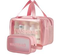 2 borse da toilette trasparenti da donna, borsa da viaggio con manici, separazione a secco e bagnato, grande capacità, in PVC, per ragazze, rosa, Beauty case da viaggio con manici