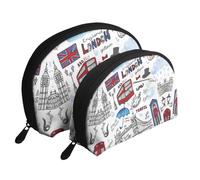 2 borse per cosmetici a tema musicale con chiavi musicali da viaggio, pochette portatile per articoli da toeletta da donna, Londra, Taglia unica