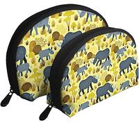2 borse per cosmetici, borsa per il trucco da viaggio con rinoceronte giallo in pericolo di estinzione, borsa da toilette da donna