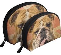 2 borse per cosmetici Bulldog inglese vintage bandiera del Regno Unito borsa da viaggio per trucco borsa da toilette da donna