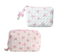 2 borse per il trucco trapuntate con fiocco rosa piccola borsa per il trucco carino borse per cosmetici sacchetti gonfi per ragazze mini borse da toilette da viaggio per donne borsa organizer