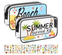 2 borse per trucco trasparenti da spiaggia, in plastica PVC trasparente, impermeabili, con cerniera, kit di sopravvivenza, borsa cosmetica portatile per vacanze estive, accessori da viaggio per donne