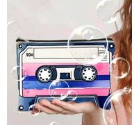 2 Borsetta per trucchi stampata in stile vintage "She's So Unusual" a forma di nastro musicale anni '80, regalo di cultura pop per amanti della musica, con cerniera, design vintage, lavabile, colori m