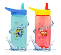 2 bottiglie d'acqua Paw Patrol con stampa Chase e Marshall, 420 ml, riutilizzabili, per sport, 16 cm, con cannuccia in silicone, per bambini dai 6 mesi in su