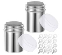 2 bottiglie di zucchero e 16 stampi per stampe, spargicacao a velo con spargitore fresco per cappuccino, in acciaio inox, copertura dello shaker per zucchero a polvere, spargisale