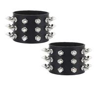 2 braccialetti con borchie, nero, gotico, punk rock, regolabili, in pelle PU, per uomini e donne, accessori vintage anni '80 e '90, regalo per Halloween, Natale, punk