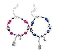 2 braccialetti con ciondolo a forma di chitarra e stella, gioielli Fashioin perline semplici braccialetto dell'amicizia regolabile braccialetto unico coppia braccialetti gioielli per donne e uomini