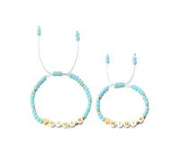 2 braccialetti impilabili con perline a forma di cuore e fiori, color pesca/blu, per un look elegante ed elegante, Misura unica, come descritto