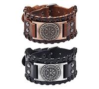 2 braccialetti in pelle vichingo Vegvisir - Amuleto delle rune vichinghe norvegese