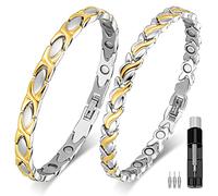 2 Braccialetti Magnetici in Acciaio al Titanio Argento e Oro per Donna Bracciali con Magneti 3500 Gauss Ultra Resistenti Bracciale a Maglie in Stile dal Design Pulito Regalo di Gioielli