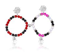 2 Braccialetti Magnetici per Coppia, Braccialetti dell'Amicizia con Pietra del Potere Rosa Ragno per San Valentino e Halloween, Medio