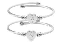 2 braccialetti rigidi da donna a forma di cuore, regolabili con lettere dalla A alla Z, in acciaio inossidabile, gioielli personalizzati delicati, regalo di compleanno, festa della mamma e