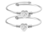 2 braccialetti rigidi da donna a forma di cuore, regolabili con lettere dalla A alla Z, in acciaio inossidabile, gioielli personalizzati delicati, regalo di compleanno, festa della mamma e