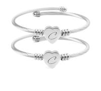 2 braccialetti rigidi da donna a forma di cuore, regolabili con lettere dalla A alla Z, in acciaio inossidabile, gioielli personalizzati delicati, regalo di compleanno, festa della mamma e