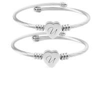 2 braccialetti rigidi da donna a forma di cuore, regolabili con lettere dalla A alla Z, in acciaio inossidabile, gioielli personalizzati delicati, regalo di compleanno, festa della mamma e