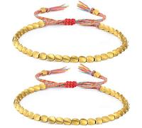 2 braccialetti tibetani in rame intrecciati fatti a mano, braccialetti regolabili con perline colorate (stile perline trilaterali), 16-26 cm / 6.3-10.2 inches, perline di rame e filo