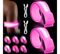2 bracciali a LED ricaricabili, 40 cm x 3,8 cm, 5 colori, 3 modalità di luce, nastri riflettenti USB, nastro riflettente, luce di sicurezza notturna, per jogging, corsa, corsa (rosa)