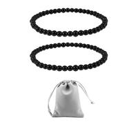 2 Bracciali Con Perline Nere, 1 Borsa Per Gioielli, Braccialetto Con Perline Semplice, Braccialetto Con Perline Di Pietre Preziose, Braccialetto Elastico, Regalo Di Gioielli