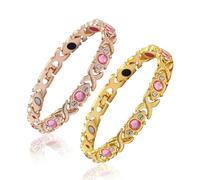 2 bracciali magnetici da donna, regolabile, magnetoterapia, da donna, con magnete incorporato, con diamanti, in rame, adatto per terapia ad anello magnetico, oro, oro rosa