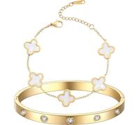 2 bracciali placcati in oro PCS18 carati con quadrifoglio, set di braccialetti dorati per donne, impilabili, carini, alla moda, semplici, braccialetti dell'amicizia, gioielli, regali, alla moda per