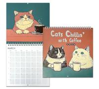 2 calendari per gatti 2026, gatti Chillin con caffè 2026, calendario da parete per gatti da 12 mesi, calendario da parete per gatti con calendario per gli amanti dei gatti, calendario mensile cat-zen