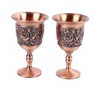 2 Calici Calice 4,5 x 7,3cm Metallo Vintage Decorativo in Rilievo Retro Tazza da Vino, Decorazione Artistica per Casa Festa di Nozze di Natale(Rosso Antico)