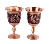 2 Calici Calice 4,5 x 7,3cm Metallo Vintage Decorativo in Rilievo Retro Tazza da Vino, Decorazione Artistica per Casa Festa di Nozze di Natale(Rosso)