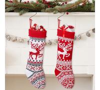 2 Calze Befana, Calza Natalizia Personalizzata Grande, Calze di Babbo Natale, Sacchetto Regalo da Riempire da Appendere, Calze di Natale a Maglia, Decorazione per Albero di Natale e per Camino