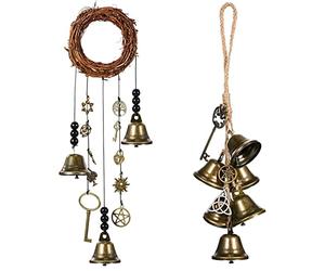 2 Campane A Della Campana Della Strega, Campane Della Strega Appese Appendini Per Porte Di Protezione, Decorazioni Per Porte Sospese Con Campane A, Ghirlanda In Rattan Per Buona Fortuna