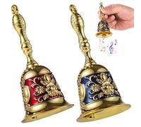 2 campane per chiamate a mano, suono forte e nitido, campana di servizio portatile vintage, campane da cena in lega di rame, campane nuziali da 11,2 cm, campane natalizie, blu oro e oro rosso