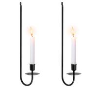 2 candelabri in ferro mentale da parete, candela da parete, a forma di L, 40 x 7 x 11 cm, colore nero, per camera da letto, sala da pranzo, soggiorno