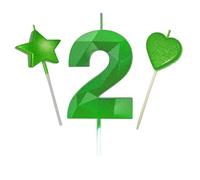 2 candele 3D a forma di diamante, colore verde glitterato, altezza 7 cm, colore verde glitterato, decorazione e celebrazione per adulti/bambini/feste in famiglia (verde, 7 cm 3D numero 2)