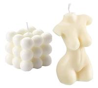 2 candele a forma di cubo, candele in cera di soia a forma di corpo, profumate versate a mano, simpatiche candele di cera per la casa e regali (bianco crema)