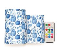 2 candele a LED a forma di zucca, con motivo floreale ad acquerello, decorazione per esterni, decorazione natalizia, funzionamento a batteria, con telecomando