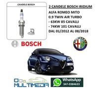 2 CANDELE BOSCH IRIDIUM ALFA ROMEO MITO 0.9 TWIN AIR 63KW 85 CV 74KW 101 CV
