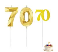 2 candele con numeri e 1 striscia numerica, decorazioni per il 70° compleanno, candele per il 70° compleanno, decorazioni per la pensione, candele fai da te, accessori di compleanno, unisex (oro)