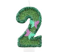 2 candele di compleanno con farfalla glitterata, verde numero 2 candele per torta, decorazioni per il 2° compleanno per ragazze, candele a tema farfalla, decorazioni per torte per ragazze e donne