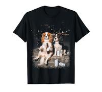 2 Cani Cavalier King Charles Spaniel Che fumano bevono Birra Maglietta