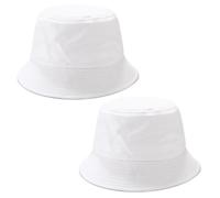 2 Cappelli da Pescatore Bianchi, Cappelli da Bacino a sommità Piatta, Cappelli da Pescatore semplici in Tinta Unita, Cappelli Estivi per la Protezione Solare all'aperto