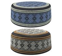 2 cappelli da preghiera musulmana da uomo e da adolescente, cappello con ricamo a teschio islamico, cappello da preghiera turca dell'Oman, Nero-blu & Nero-caffè, 4-8