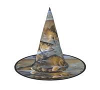 2 cappelli di Halloween - strega pesca lago pescatori stampa costume festa, donne uomini, cappello corno a punta, luce per Pasqua festiva