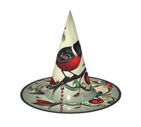 2 cappelli di Halloween - Teal Birds note musicali stampa streghe decorazione festa costume strega cappello corno a punta, regalo festivo
