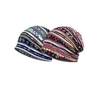 2 cappelli geometrici, turbante antivento a doppio uso, da donna avvolgono i loro cappelli, copricapo in stile etnico, cappello in cotone elasticizzato, multicolore, M-L