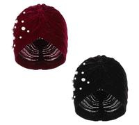 2 cappelli turbanti da donna in velluto con perle africani pre-legati copricapo turbante musulmano attorcigliato copertura dei capelli perdita di capelli chemio berretto elastico morbido cappello per