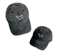 2 cappellini da baseball coordinati regolabili con cuore ricamato in cotone lavato per mamma ragazzi ragazze, nero e nero., Taglia unica