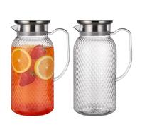 2 caraffa per succo da 1,8 l, in plastica con coperchio, infrangibile, resistente alle alte temperature, per frigorifero, latte, caffè, limonata
