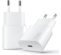 2 Caricatori USB-C 25W PD 3.0 Ricarica Rapida compatibile con iPhone 16/15/14/13/12,Galaxy S24/S23/S22/S21,Pixel, Realme, iPad, Tablet Presa EU, Bianchi