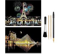 2 Carta da Raschiare Schizzo di Pittura Arcobaleno, Sketch DIY Art Craft City Serie Night Scene Idee Regalo, Tabella di Collegamento per Adulti e Bambini, Include 4 Strumenti