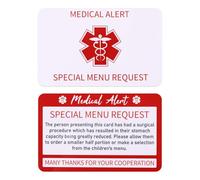 2 carte bariatriche per ristoranti, 8,6 x 5,4 cm, in plastica, carta di richiesta menù speciale, carta di controllo delle porzioni su entrambi i lati, forniture per ristoranti firmati per chirurgia